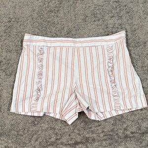 Striped Light Blue and Coral Ruffle-Trim Women’s Shorts